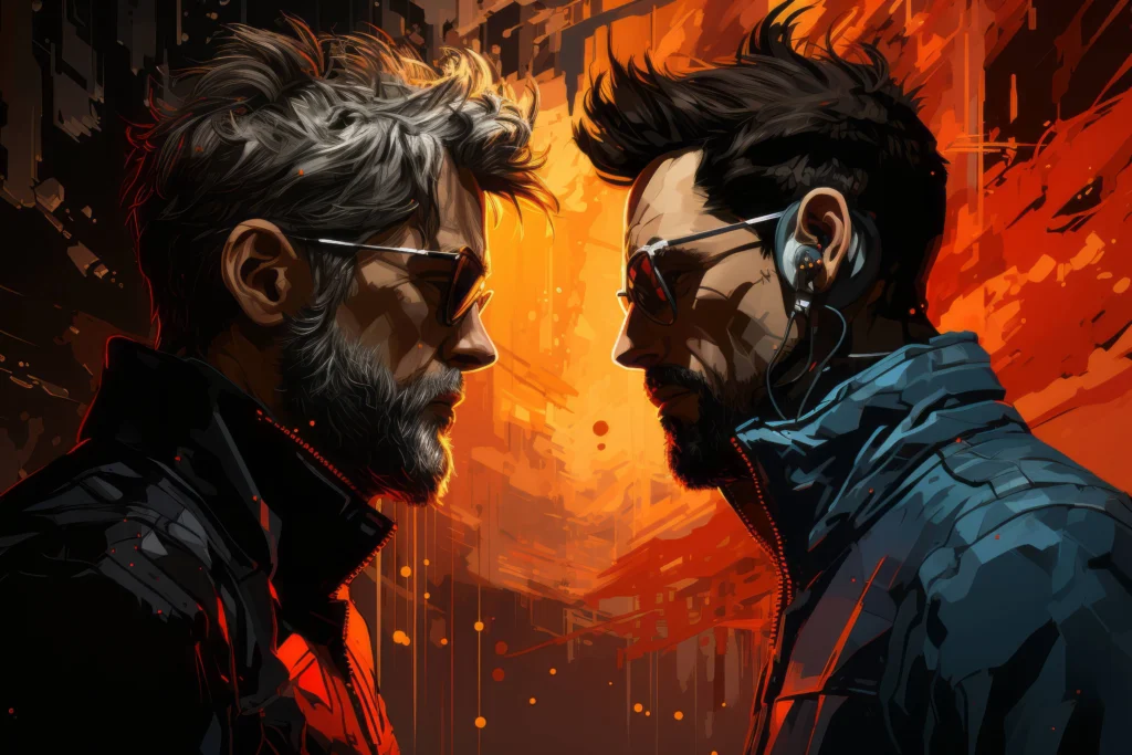 تصویر دو مرد روبروی هم