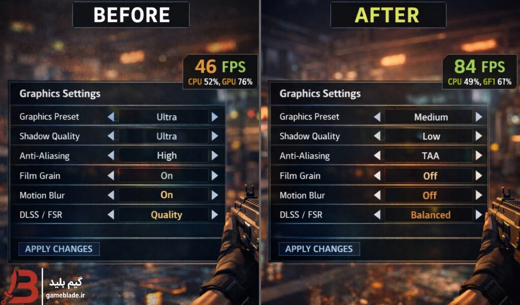 نتیجه قبل و بعد تنظیمات اولیه